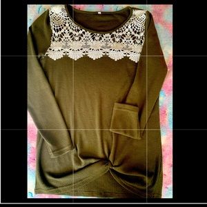 Green & White Knotted Blouse